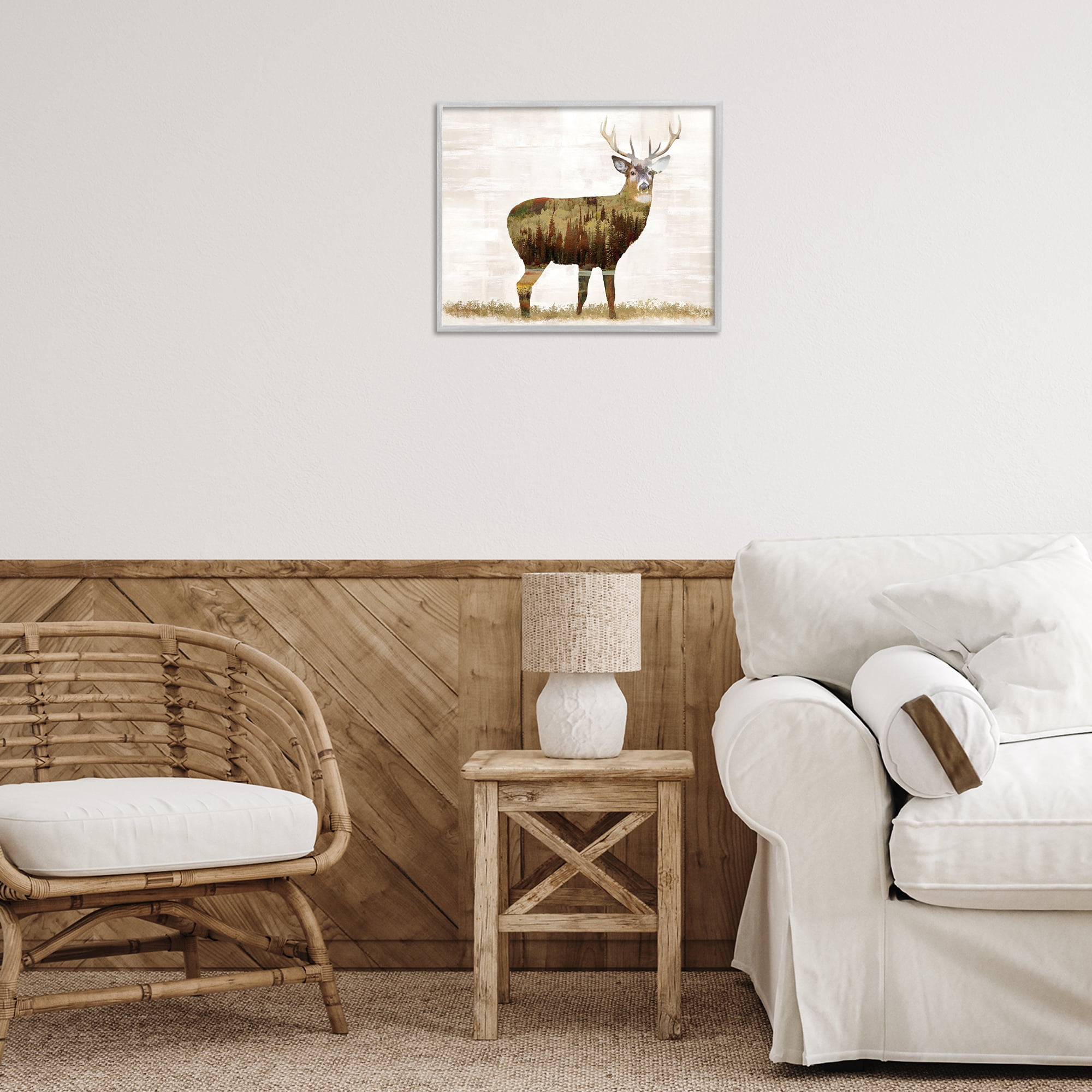 Stupell Industries Forest Pattern Deer Animals & Insects Painting Gray Framed Art Print Wall Art, 20 x 16