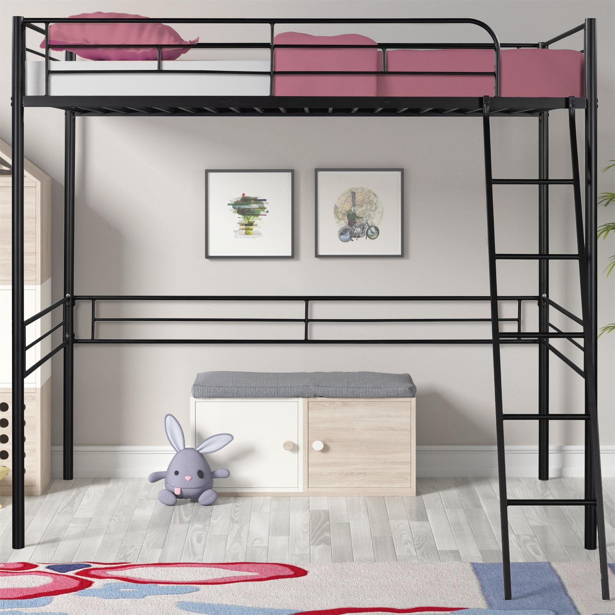 Kadyn Metal Loft Bed, Twin Loft Bed with Ladder, Bed Frame for Kids, Boys and Girls, Black