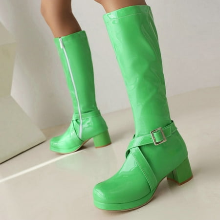 

Akiihool Work Boots for Women Women s Cowboy Boots Pull On Cowgirl Boots Heeled Round Toe Zipper Boot (Green 7.5)