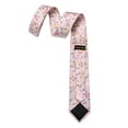 thumbnail image 4 of Cotton Floral Tie for Men 2.5" Printed Skinny Necktie Pocket Square Tie Clip Set Flower Wedding Party Groom Pink, 4 of 6