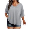 thumbnail image 2 of tarylea Plus Size Tops for Women Elbow Length Sleeve V Neck T-Shirts Casual Loose Summer Trendy Tops, 2 of 3
