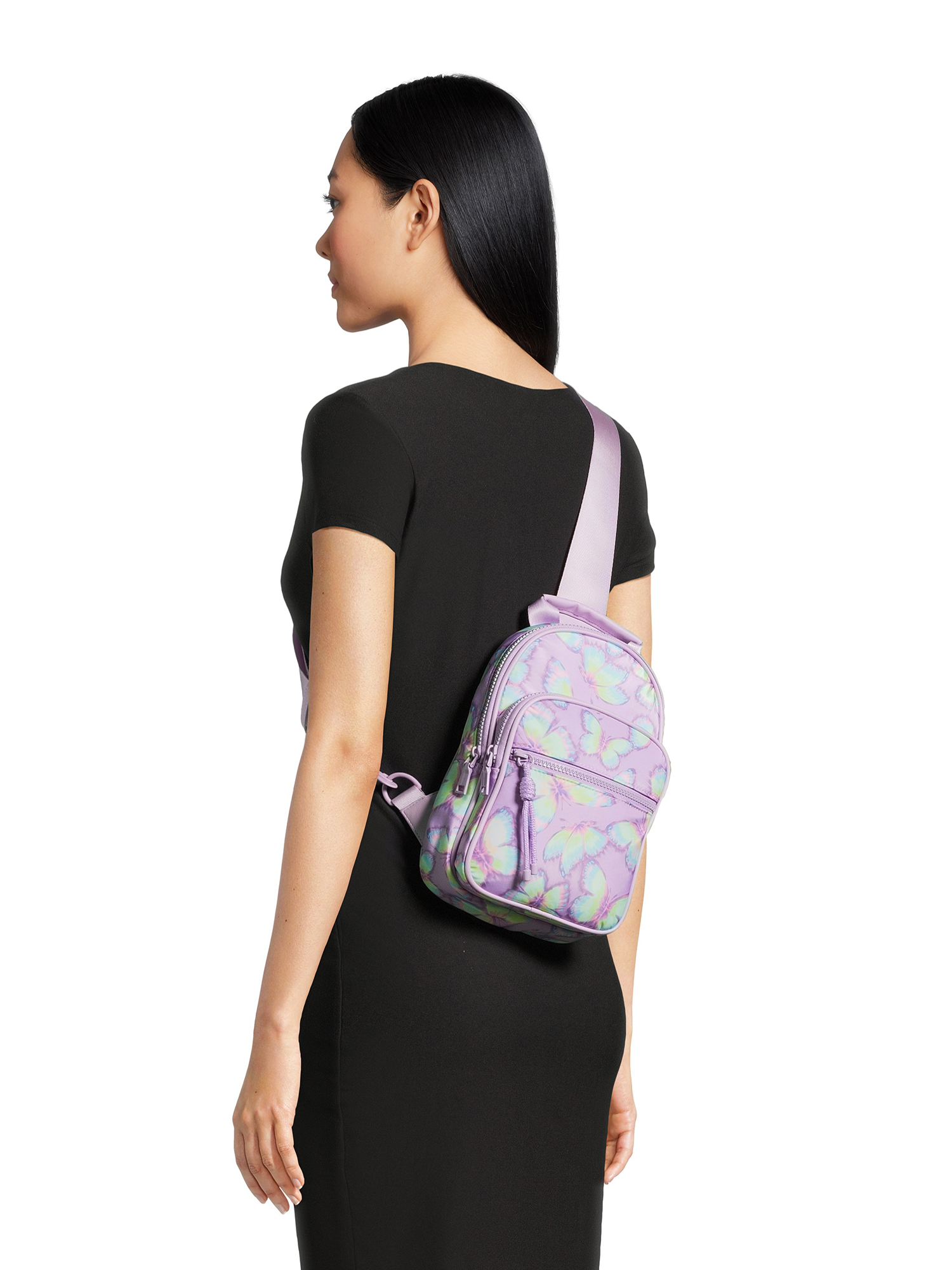 No Boundaries Women's Hands-Free Sling Bag, Lavender Butterfly - image 2 of 6