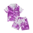 thumbnail image 4 of JUMEYU Girls' Pajama Sets Toddler Toddler Baby Girls Summer Pajamas Cute Print Short Sleeve Lapel Button Down Shirt Shorts Satin Sleepwear 3T 4T (Purple,3-4 Years), 4 of 4