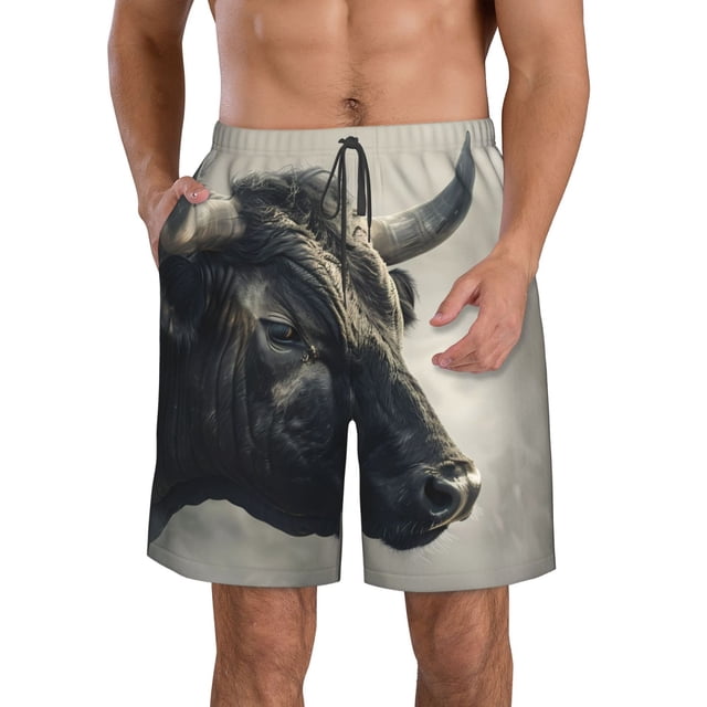 Balery Mystical Bull in Fog Traje de Baño Estilo Hawaiano para Hombre, Shorts de Secado Rápido con Bolsillos-Small
