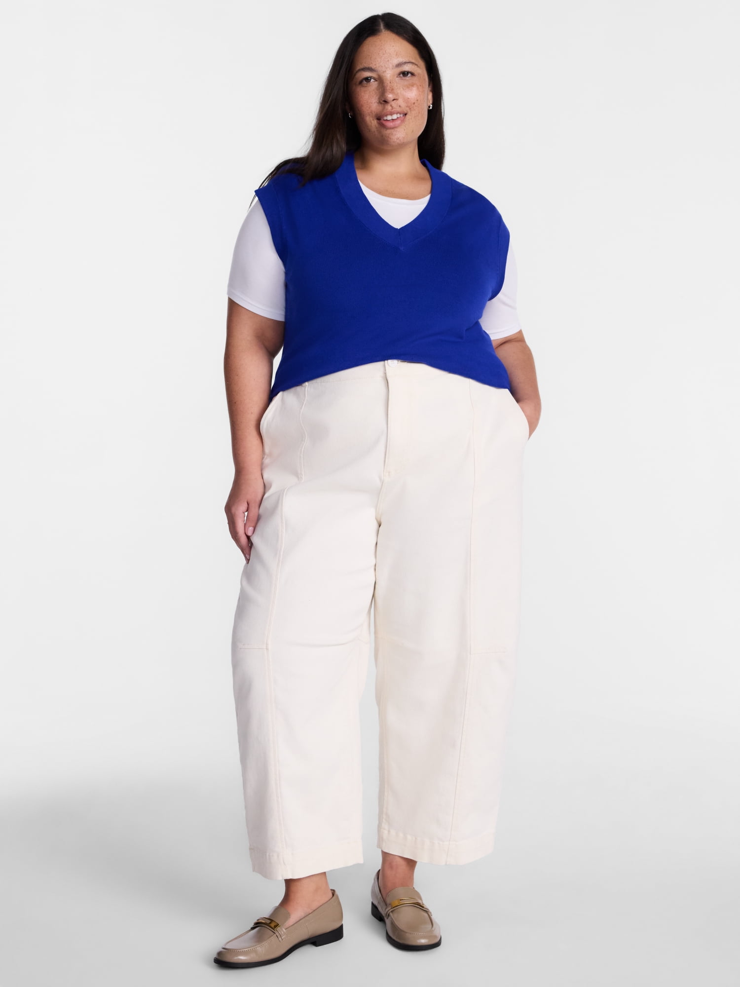 Terra & Sky Women's Plus Ribbed Sleeveless V Neck Sweater Top, Sizes 0X-5X