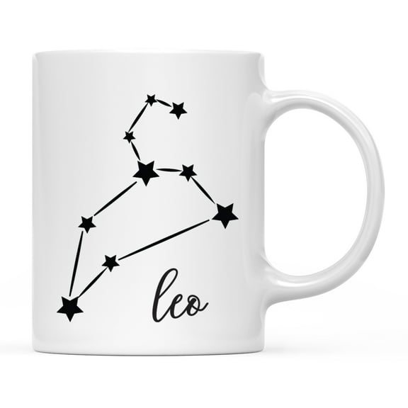Koyal Wholesale Zodiac Sign Ceramic Coffee Mug, Leo Star Constellation, Minimalistic Black