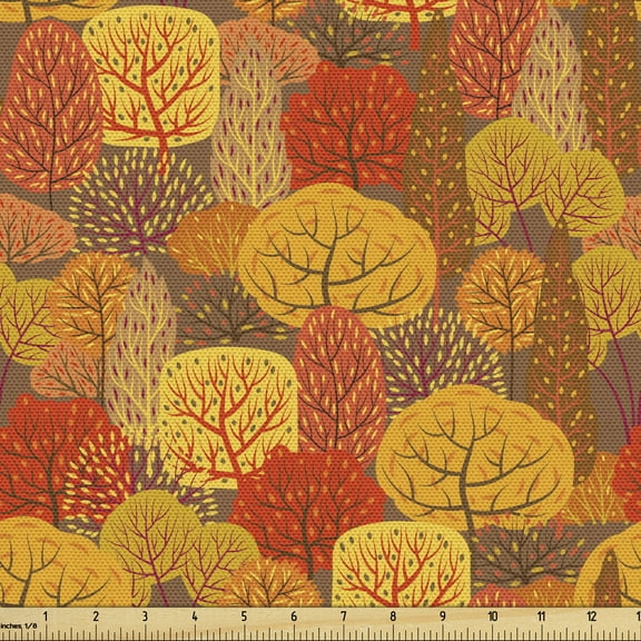 Ambesonne Burnt Orange Fabric by the Yard Upholstery, Warm Tones Fall Forest, 10 Yards, Multicolor