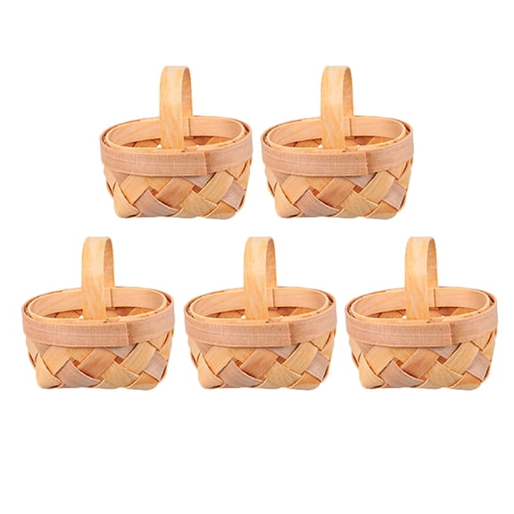 WHAMVOX 5-Pack Small Mini Wood Chip Woven Baskets for Home Decor, Fruit, Vegetable, Jewelry Storage and Multi-Purpose Use