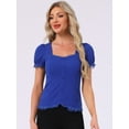 thumbnail image 4 of DARING DIVA Sweetheart Neck Puff Sleeve Lace-up Blouse S Royal Blue, 4 of 7