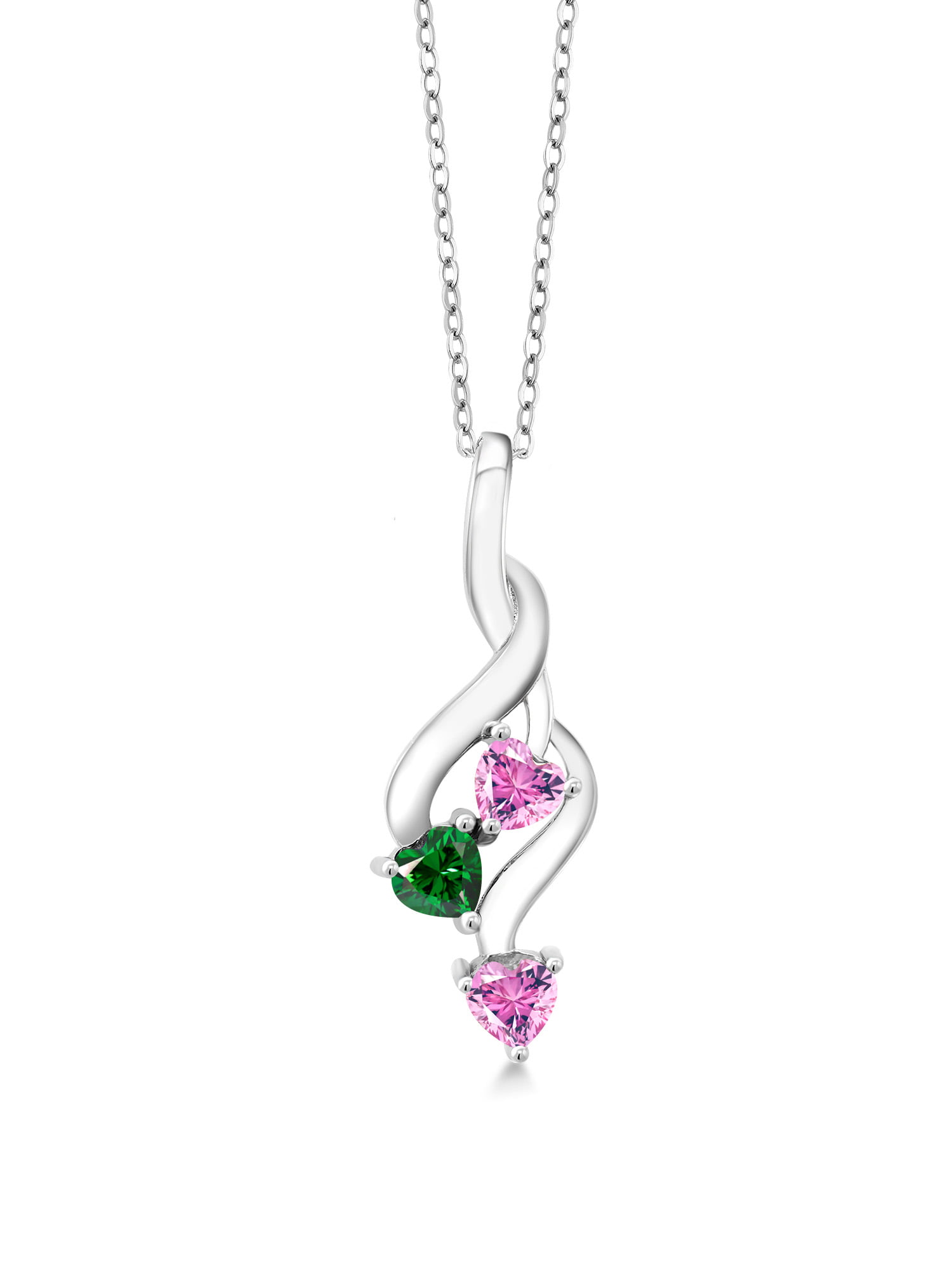 925 Silver Gemstone Heart Pendant & Earrings Set 4 Colors 
