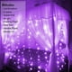 thumbnail image 2 of Cortina de luces, 300 luces LED, 8 modos, resistente al agua, iluminación decorativa para interiores y exteriores, ideal para ventanas, bodas, cumpleaños, hogar y jardín, color morado., 2 of 5