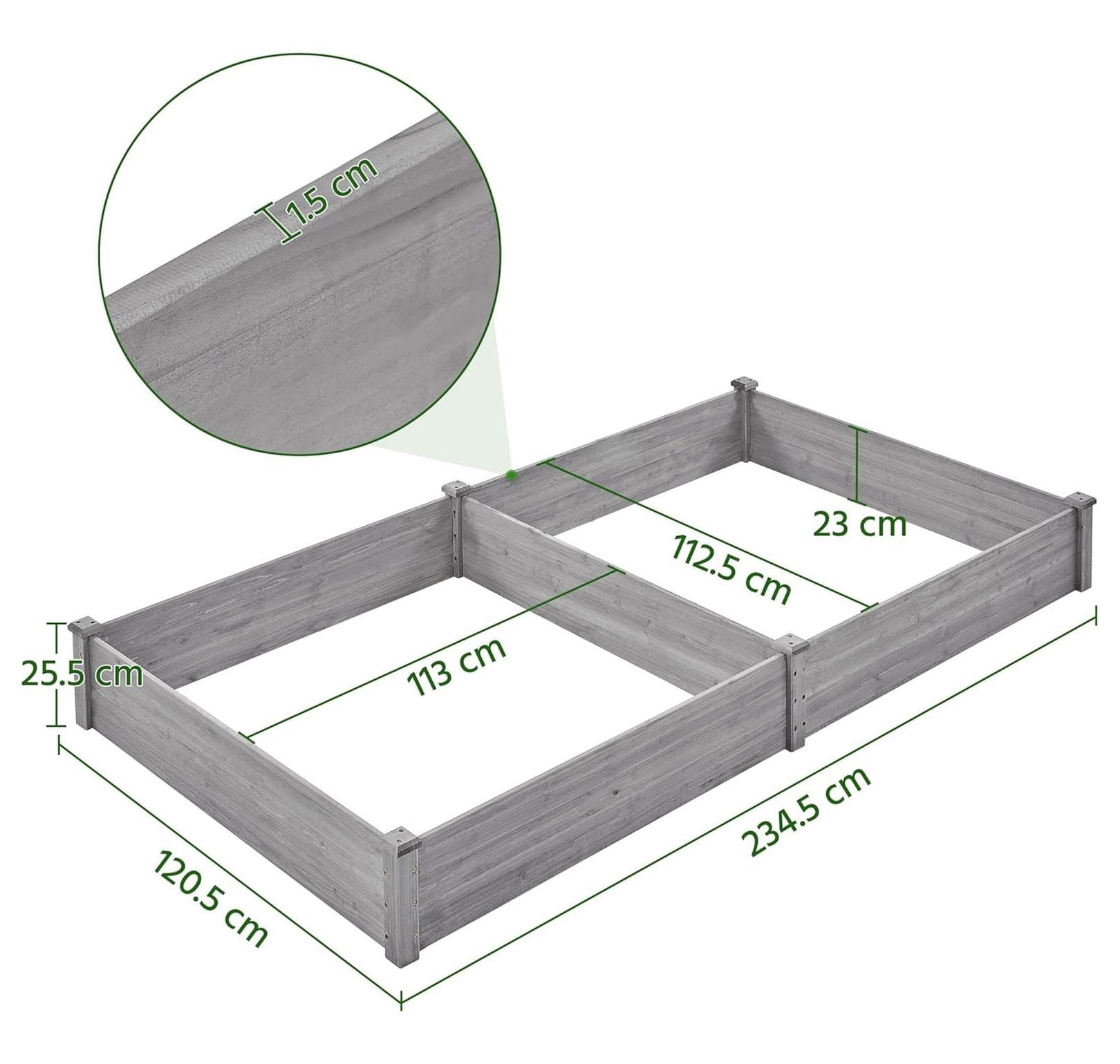92.5 x 47.5 x 10in Horticulture Raised Garden Bed 8×4ft Wooden Planting Box in Garden Backyard/Outdoor Use, Gray