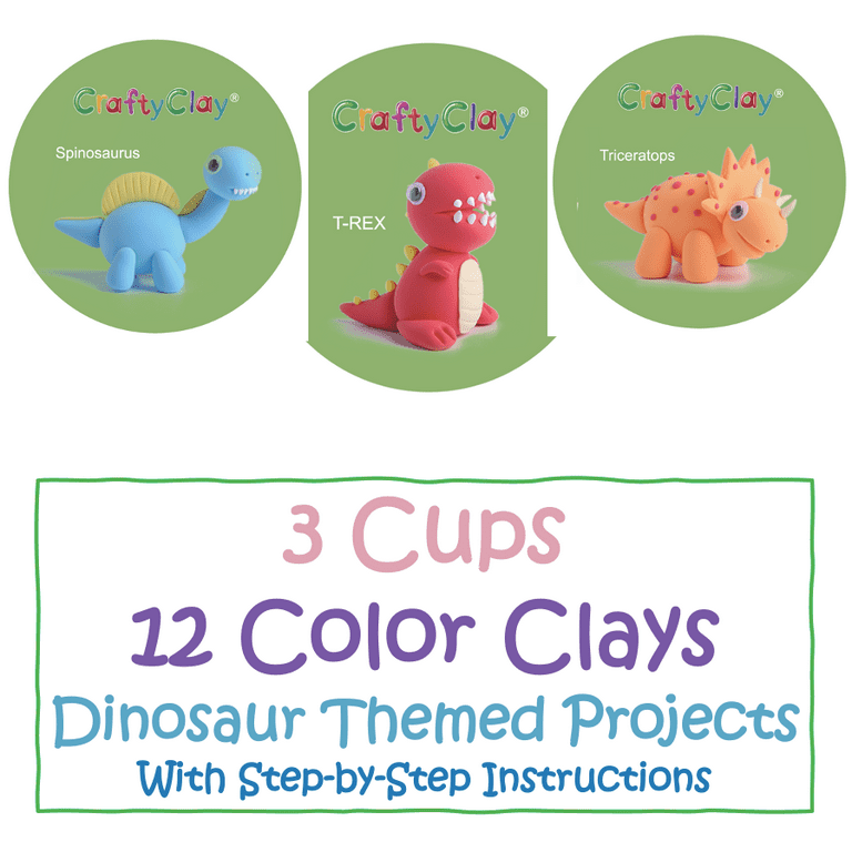 Dinosaur Theme Air Dry Modeling Clay Kit for Kids (3 Cups Set) 
