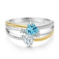 thumbnail image 2 of Gem Stone King 925 Silver and 10K Yellow Gold Swiss Blue Topaz and White Moissanite and White Lab Grown Diamond Band Ring for Women (0.99 Cttw, Gemstone November Birthstone, Heart Shape 5MM, Size 9), 2 of 3