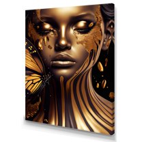 Designart Woman With Black And Gold Butterflies IV Canvas Wall Art