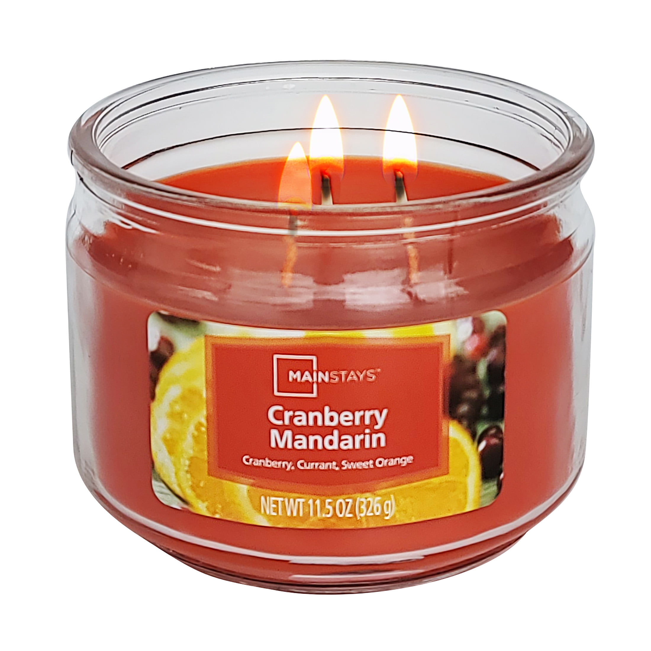 Mainstays 3-Wick Glass Jar Candle, Cranberry Mandarin, Coral Red, 11.5 oz
