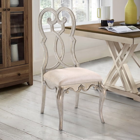 Ivory and Antique Champagne Side Chairs (Set of 2) - Solid Wood Dining Chairs with Elegant Design