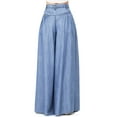 thumbnail image 3 of Vibrant Women's Juniors High Rise Super Wide Leg Chambray Pants (S, Denim), 3 of 5