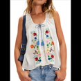thumbnail image 1 of Blusas Bordadas con Flores para Mujer, Cuello en U, Flecos y Lazo Frontal, Camisetas Sin Mangas Holgadas Estilo Bohemio . L, 1 of 7