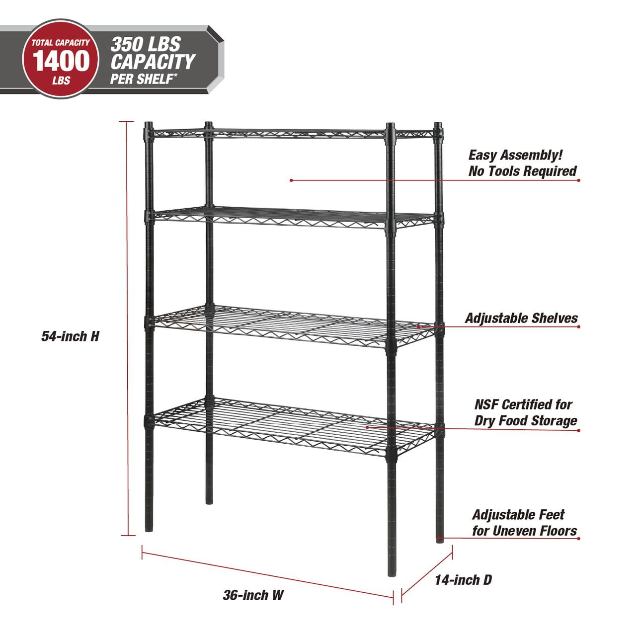 Hyper Tough 4 Tier Wire Shelf Unit, Black