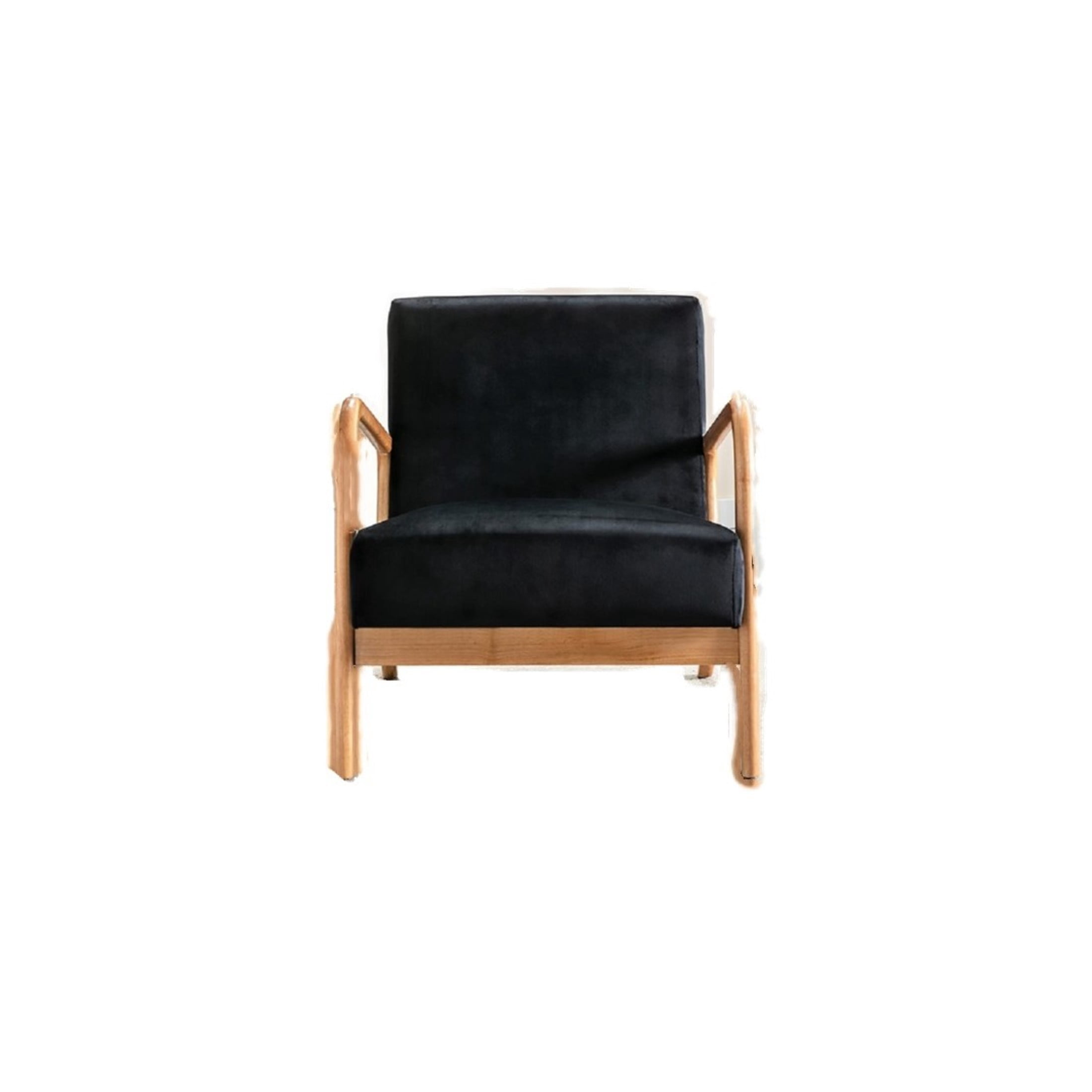 GDF Studio 32.7" Mid-Century Modern Accent Chair with Open Wood Frame, Plush Velvet Upholstery, Black