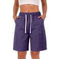 thumbnail image 2 of Women Bermuda Shorts Only Moment Baggy Cargo Shorts Women Chemical Fiber Blends with Pockets High Waisted Stretch Knee Length Shorts for Women Summer Walking Purple,4XL, 2 of 9
