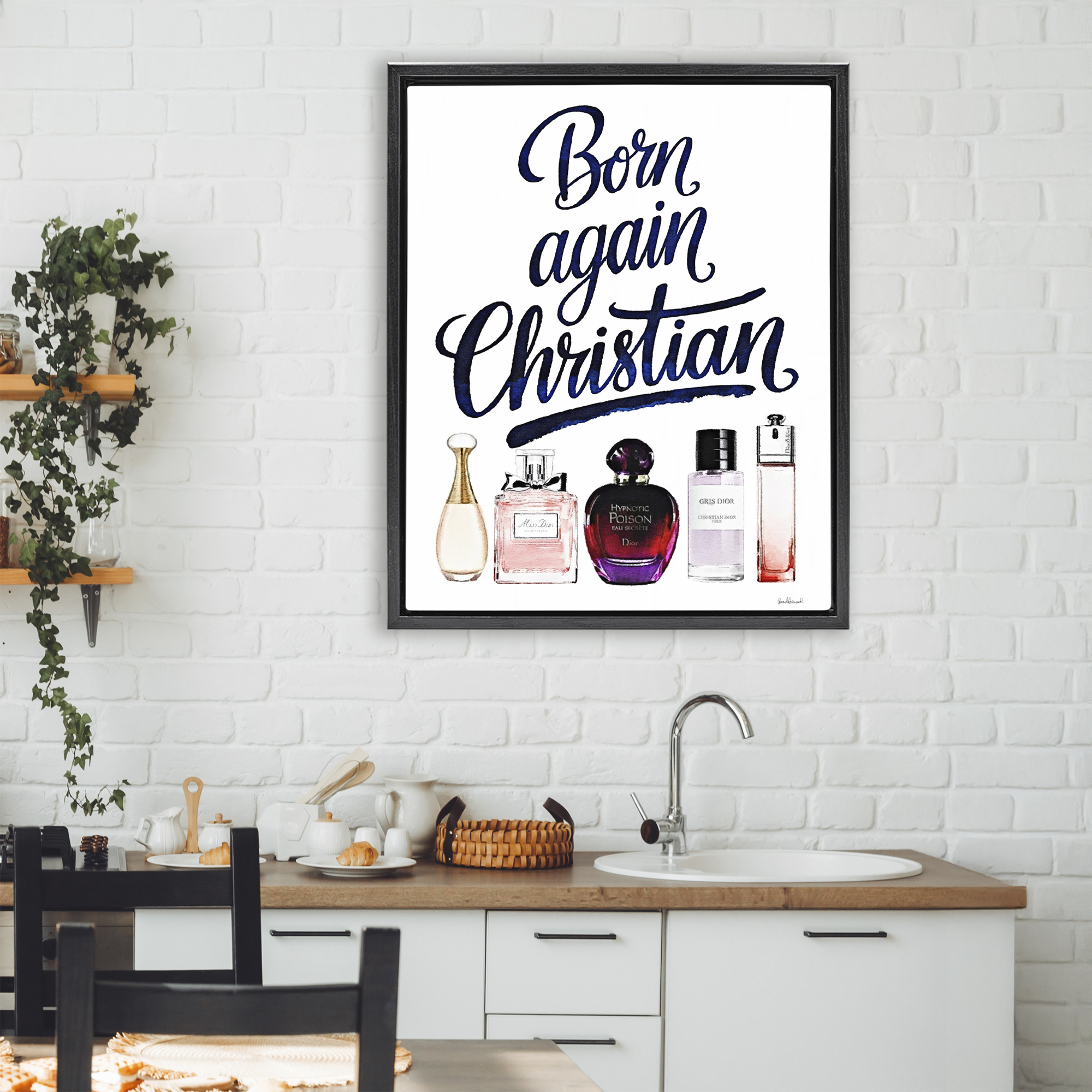 Born Again Christian Skincare Black Framed Floater Canvas Wall Art, design by Amanda Greenwood