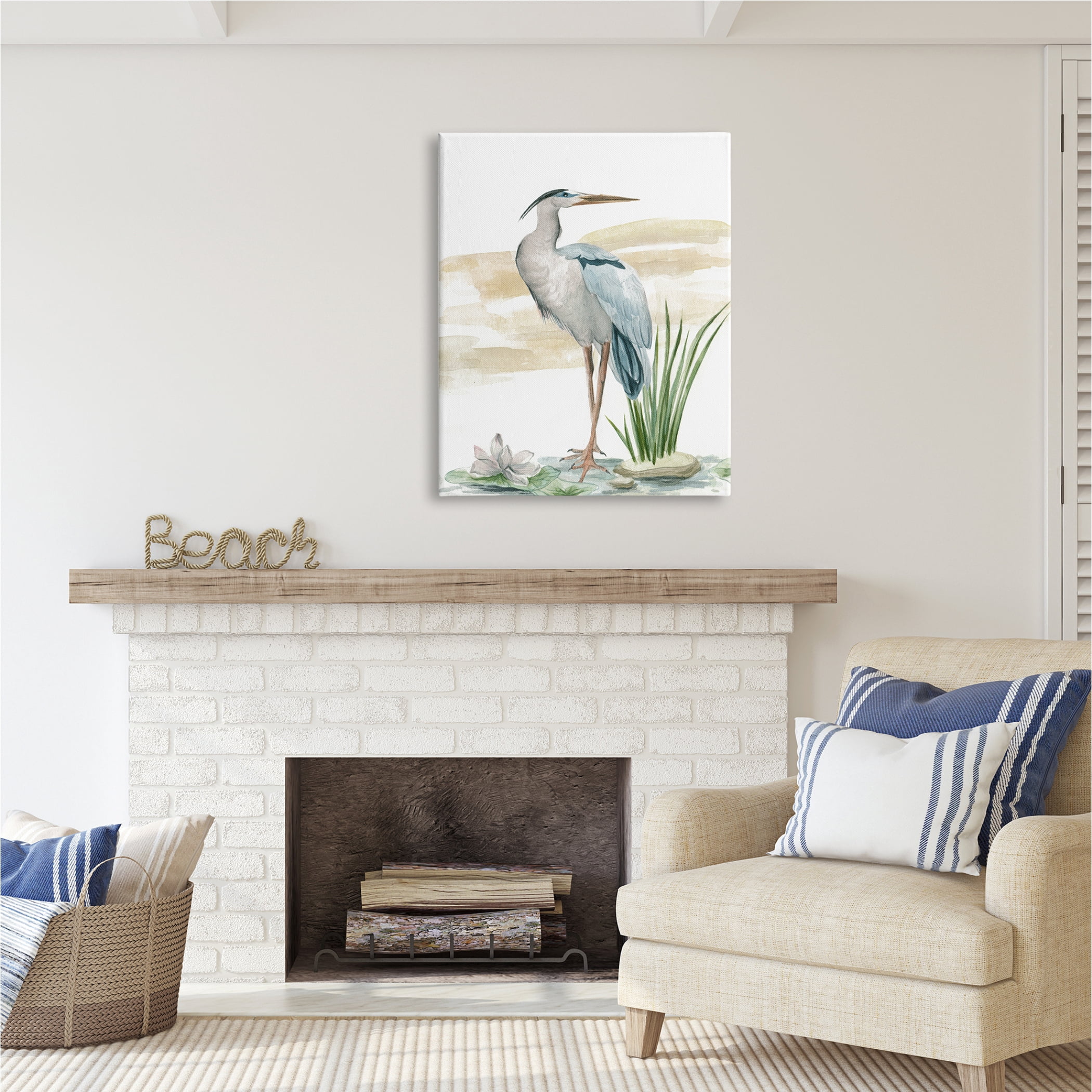 Stupell Industries Heron & Lotus Flower Animals & Insects Painting Gallery Wrapped Canvas Print Wall Art, 30 x 40
