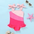 thumbnail image 2 of Younger Tree Toddler Swimsuit Girl Color Block Stripe One-Piece Swimwear Baby Girl Bathing Suits for 9-12 Months, 2 of 7