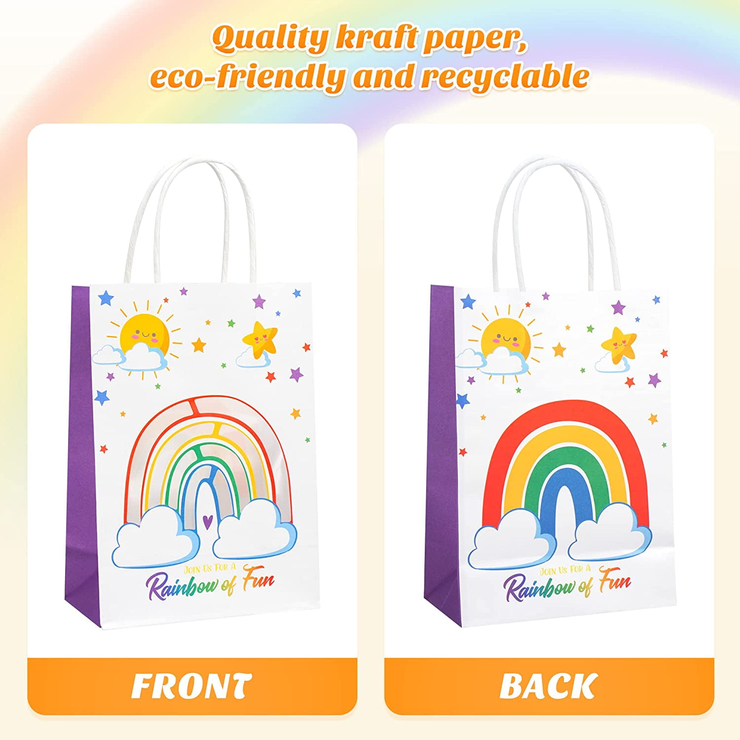 Mocoosy Rainbow Party Favor Bags for Kids Birthday, 18 Pack Rainbow Goodie Bags with Handles, Rainbow Candy Treat Bags Colorful Party Paper Gift Bags