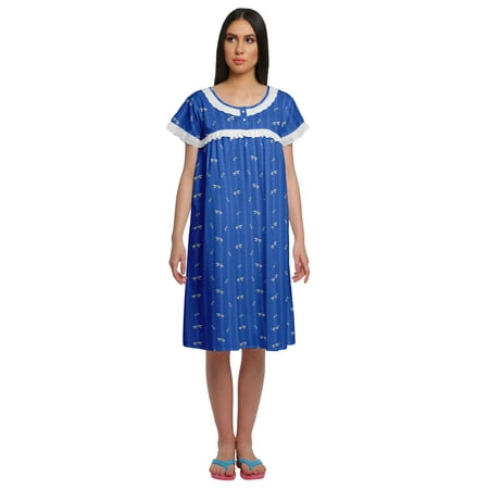 

Moomaya Short Sleeve Nightdress For Ladies Printed Button Placket Nightwear