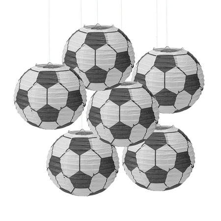 Fun Express 10" diam. Soccer Ball Hanging Paper Lanterns Set - 6 Pieces
