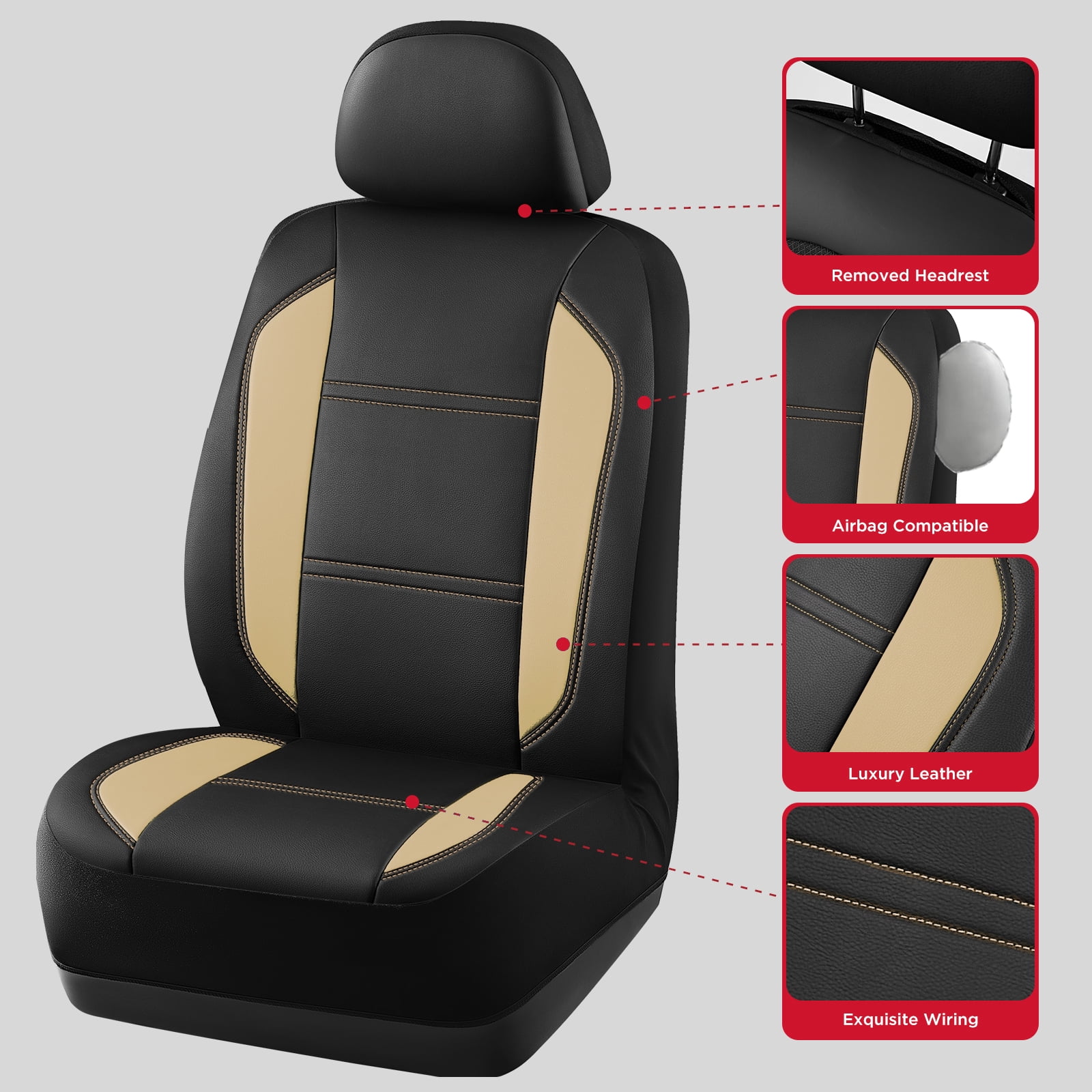 Rubbermaid Leather Car Seat,Sport-Style Car Seat Cover,Breathable,Easy to Clean,Universal Fit for Cars,Trucks and SUVs Beige
