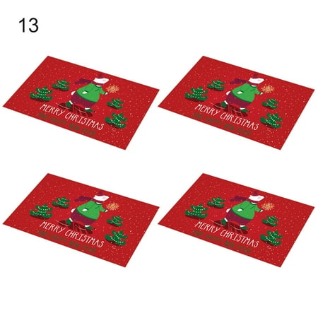 

4Pcs Christmas Placemat Waterproof Decorative PVC Eye-catching Xmas Heat Resistant Dining Mat for Kitchen