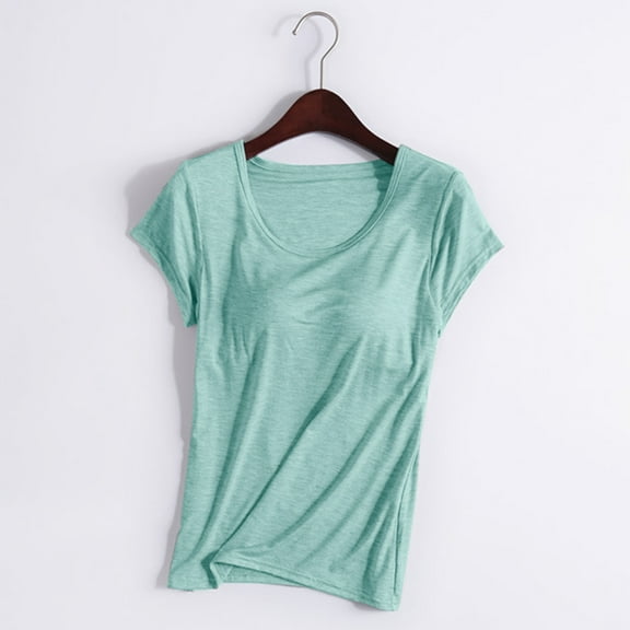 Loopsun Womens Top, Casual Crew Neck Short Sleeve Solid Pullover with Chest Pad Mint Green