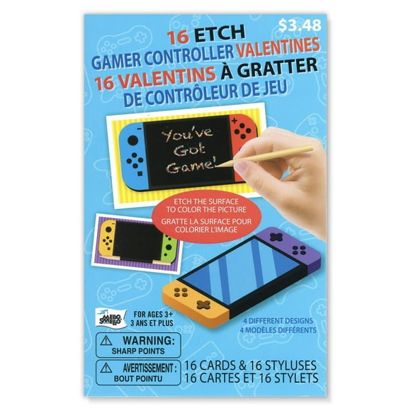 Mello Smello 16CT Etch Gamer Controller Valentines Kiddie Cards