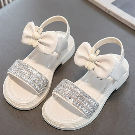 

Gubotare Dressy Sandals Baby Girl Wide Width Girls Sandals Glitter Two Strapped Casual Open Toe Sandals (White 3)