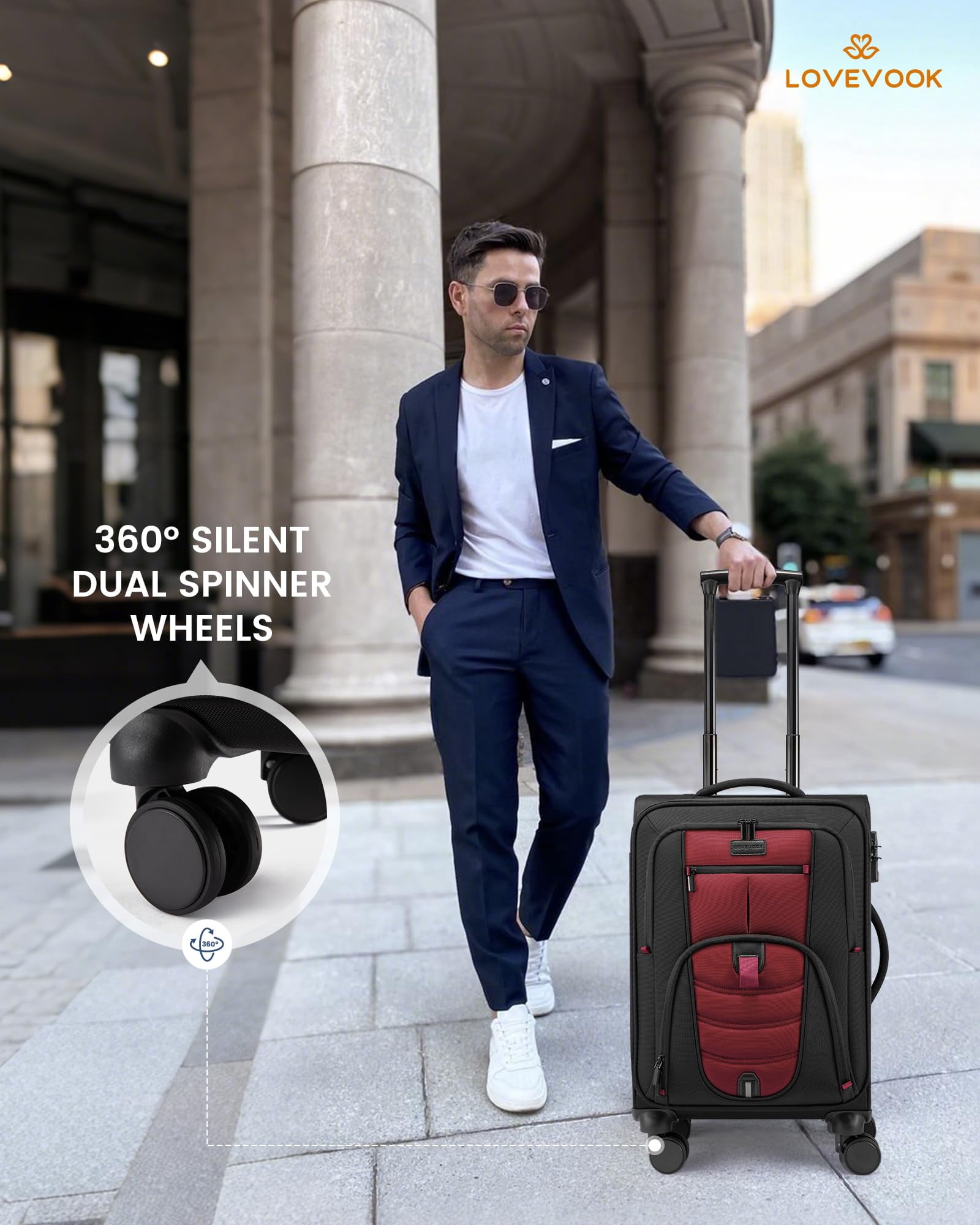 LOVEVOOK Carry On Luggage 22x14x9 Airline Approved, 22-Inch Suitcases with Spinner Wheels, Soft side Luggage with TSA Lock for Men Women Business Trip, Lightweight Large Capacity Luggage for Travel