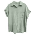 thumbnail image 4 of Women's Solid Color Casual Batwing Sleeve Button Pocket Short Sleeve Shirt, 4 of 4