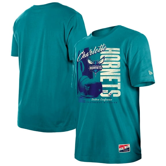 Men's-New Era Teal Charlotte Hornets Distressed Throwback Vintage Color Pack T-Shirt