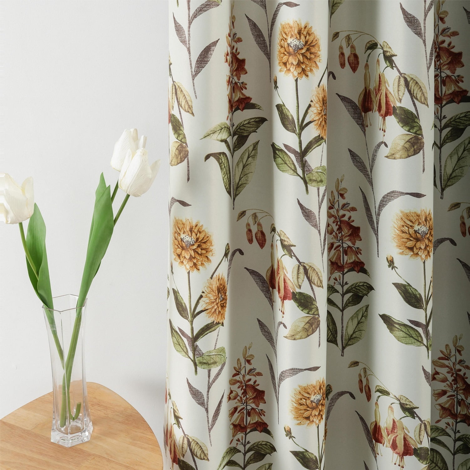 VOGOL Blackout Window Curtains for Patio Sliding Door, Classic Floral Pattern Linen Textured Room Darkening Curtain and Drapes for Bedroom, 2 Panels Set, W52xL96 inch, Yellow