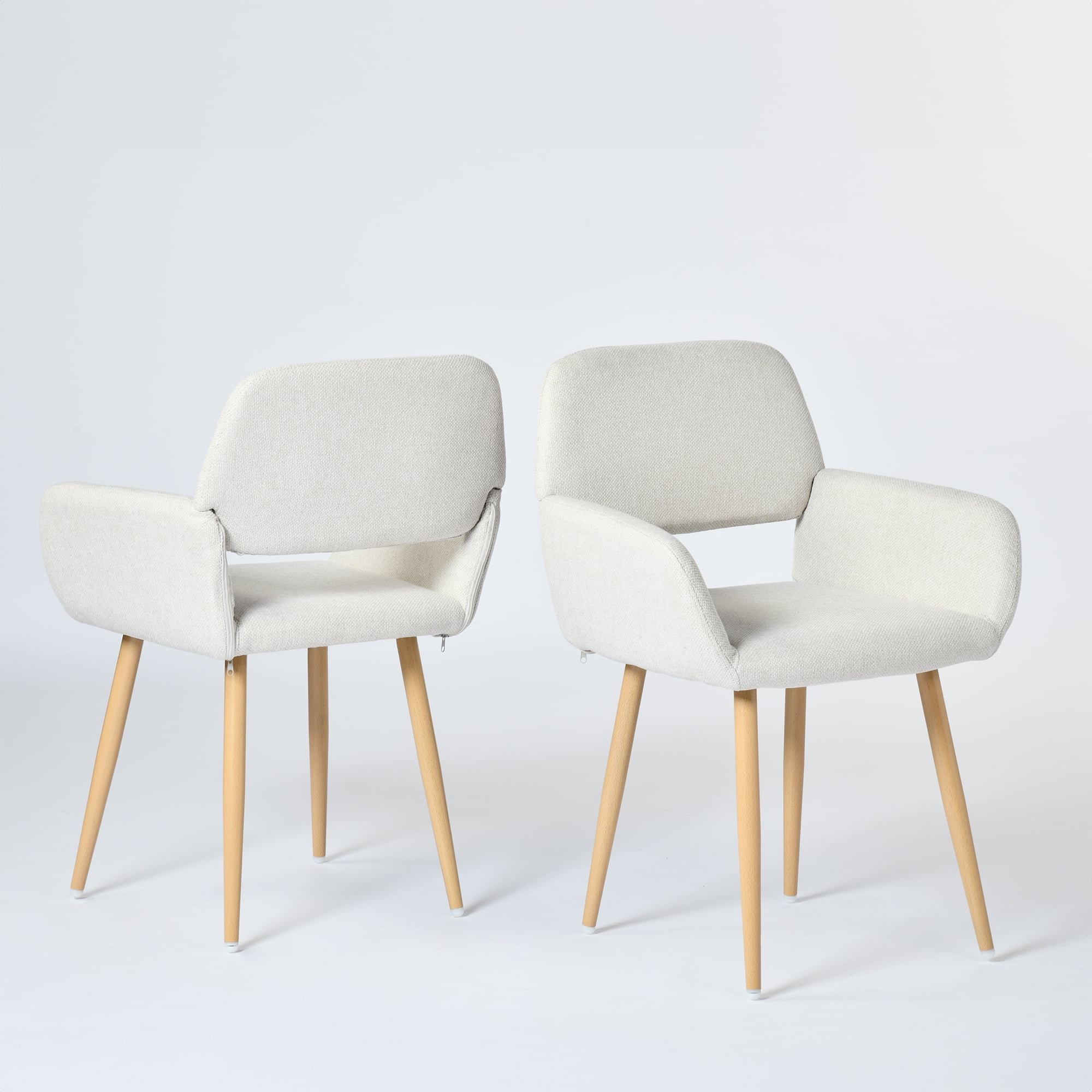 Homy Casa Lot de 2 fauteuils d'appoint modernes en tissu avec dossier ouvert et pieds en métal en bois
