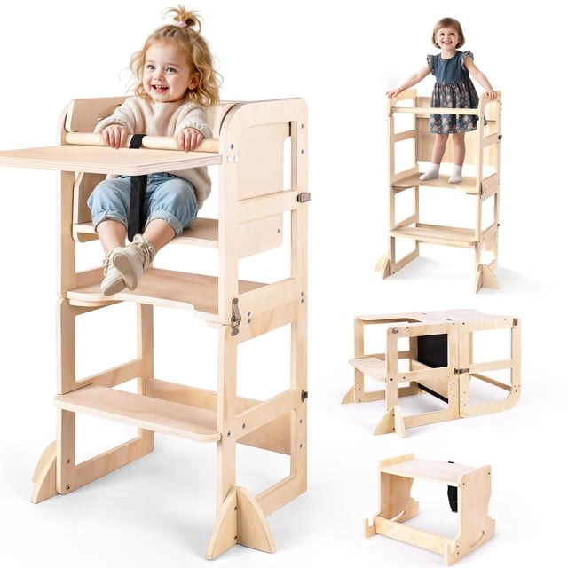 Step Stool Woodure, torre de cocina plegable 6 en 1 para niños pequeños