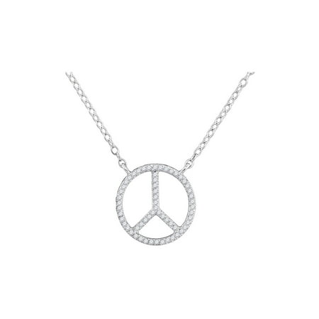 Diamond Peace Pendant - 10kt White Gold Womens Round Diamond Peace Sign Circle Pendant Necklace 1/6 Cttw
