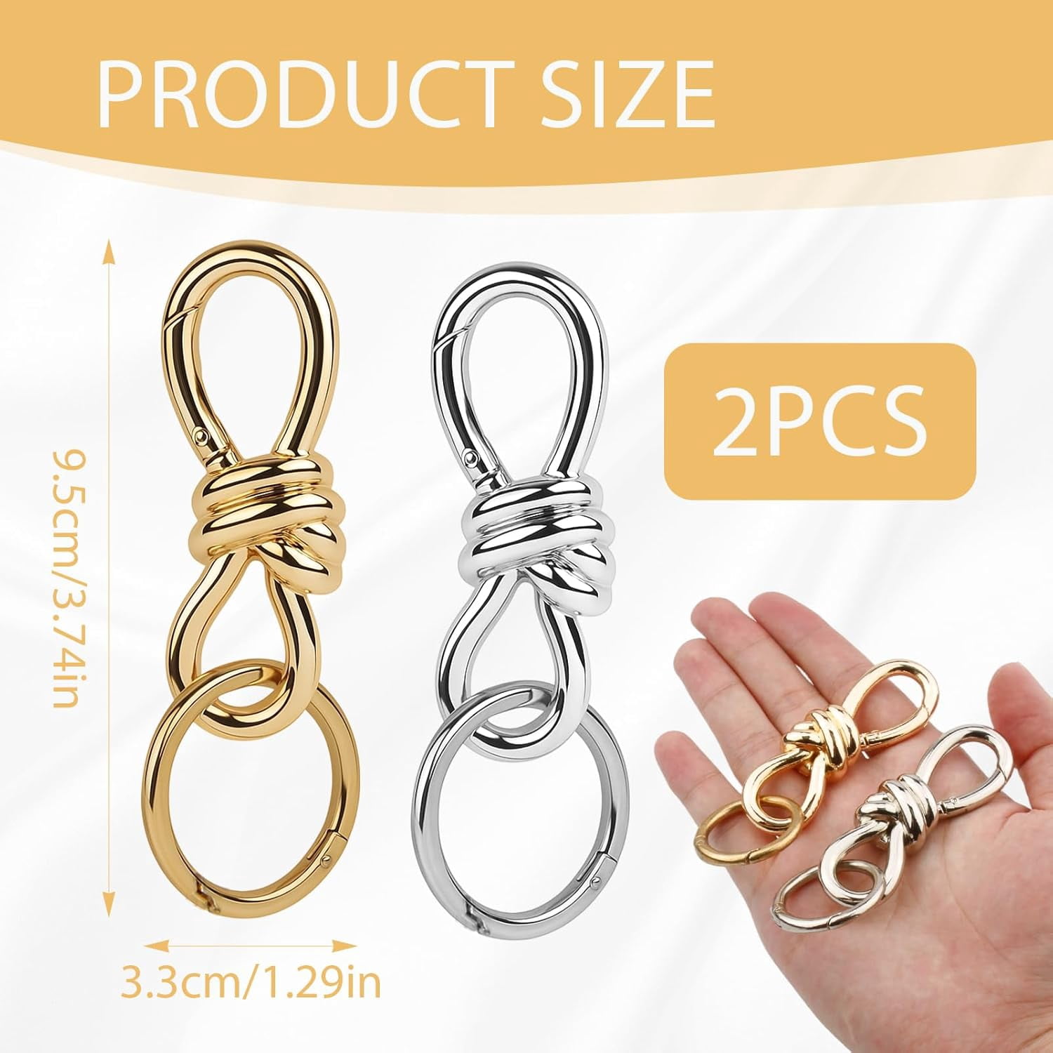 Twist Knot Clasp Bag Charm Keychain,D-Ring Keychain Heavy Duty Spring Snap Hook Fashion Accessory for Purse Backpack