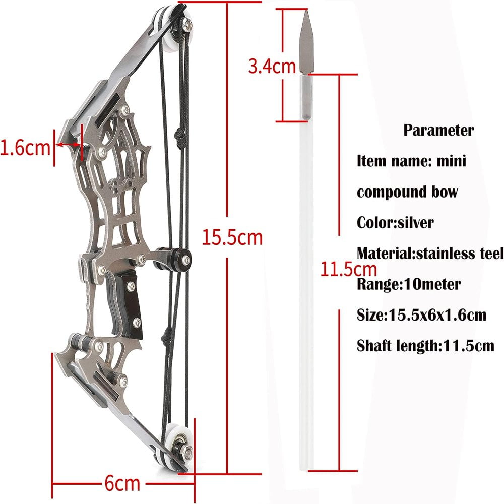 Mini Arc Composé Toparchery 9,5 Pouces – Argenté, 12 Lbs, Avec Flèches Et Sac