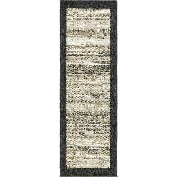 Unique Loom Outdoor Border Collection Area Rug - Milwaukee (2' x 6' 1" Runner Beige/Black)