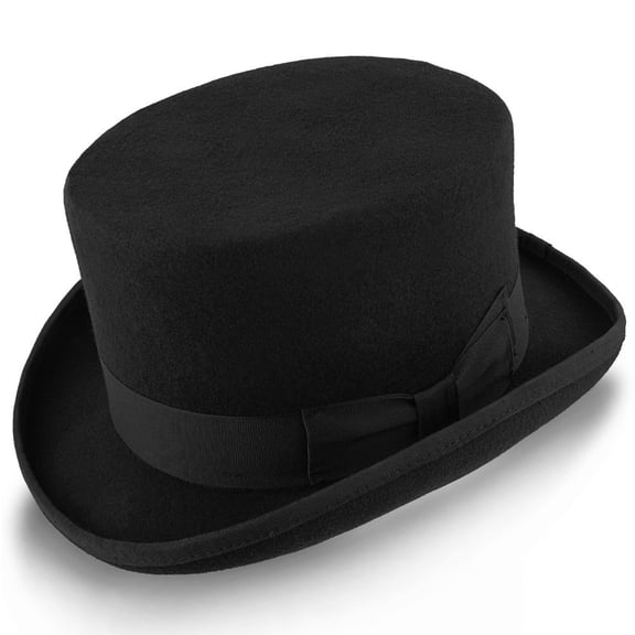 Walrus Hats Deadman Black Wool Felt Top Hat – Low Crown & Curled Brim with Grosgrain Band – Classic Vintage Formal Hat for Men