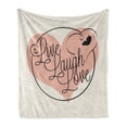 thumbnail image 1 of Live Laugh Love Soft Flannel Fleece Throw Blanket, Romance Valentine's Day Theme Calligraphy Art Heart Butterfly, Cozy Plush for Indoor and Outdoor Use, 70" x 90", Pale Pink Black White, by Ambesonne, 1 of 6