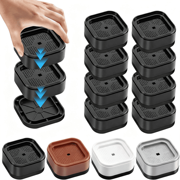 LQSEO 8 Pack Furniture Risers Adjustable Bed Risers Heavy Duty Lifts Height 1 Or 2",Square Stackable Bed Risers 1 Or 2" for Desk Leg Table Couch Sofa Chair Bed Frame Legs Dorm,Black